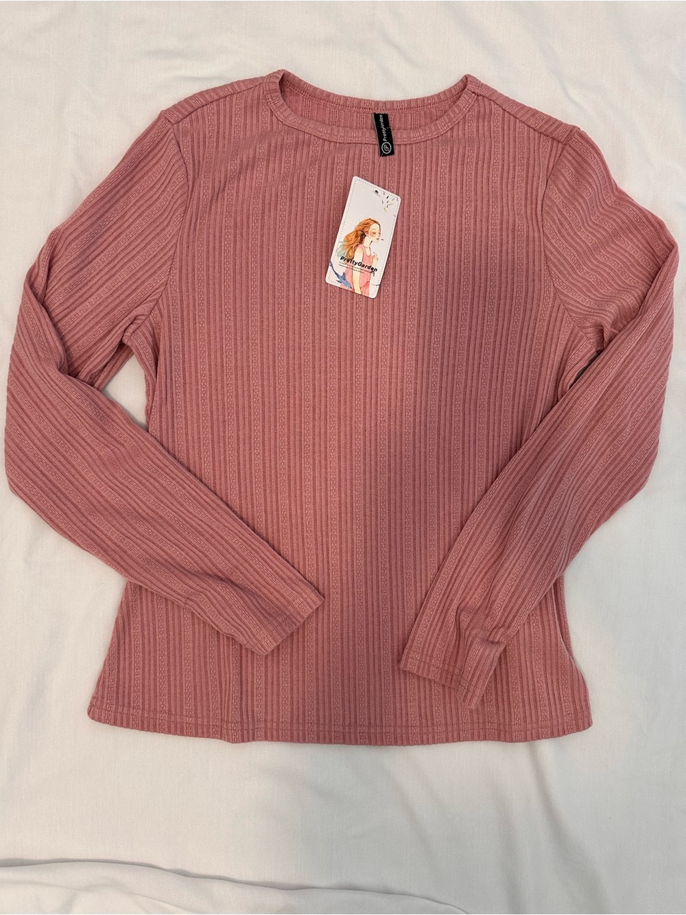 Pretty Garden Long-Sleeve Ribbed Tee in Dusty Rose L